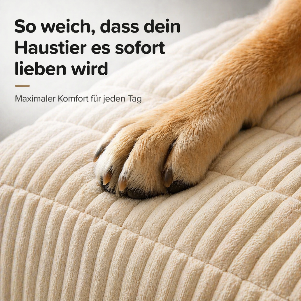 PetLounge Sofa-Schutz so weich – Katze und Hund liegen komfortabel auf der Decke